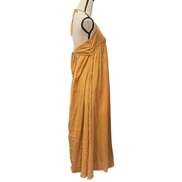 House of Harlow 1960 Mustard Yellow Halter Tie Hippie Boho Summer Maxi Dress S - Picture 2 of 13